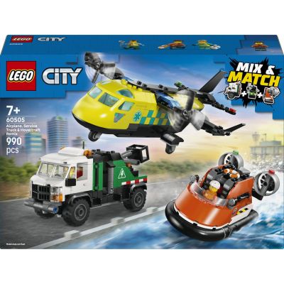 LEGO City Avion, Camion d’Assistance et aéroglisseur modulable 60505 | Jouet pour garçon dès 7 ans, 3 minifigurines, maquettes de véhicules de secours à combiner, idée cadeau, 990 pièces