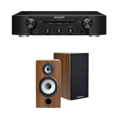 Un ampli Marantz PM6007 Noir + une paire d'enceintes bibliothèque Cabasse Antigua MT32/2 Edition spéciale Noyer