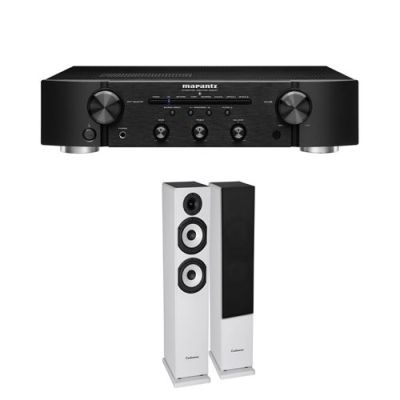 Un ampli Marantz PM6007 Noir + une paire d'enceintes colonne Cabasse Jersey MT32/2 Edition spéciale Blanc mat