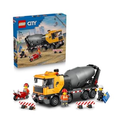 image LEGO City La Bétonnière - Camion Jouet - Jeu Éducatif - Maquette de Véhicule de Chantier - 3 Minifigurines, Toupie de Béton & Fonction Versement - Cadeau d'anniversaire pour Garçon dès 7 Ans 60478