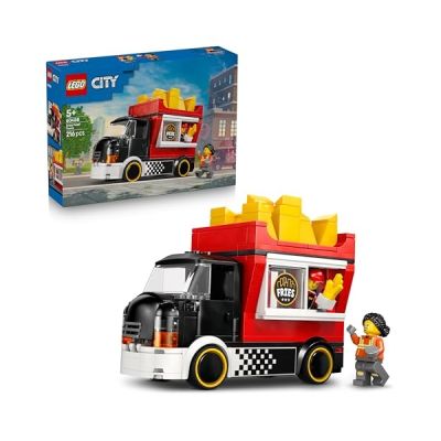 image LEGO City Le Food-Truck de Frites - Maquette de Camion avec Kiosque Amovible, 2 Minifigurines & Accessoires de Nourriture - Idée de Cadeau d'anniversaire pour Garçon dès 5 Ans 60488