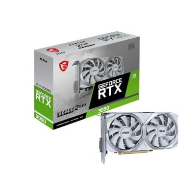 image MSI NVIDIA GeForce RTX 3050 Ventus 2X XS White 8G OC Carte Graphique - 8 Go GDDR6, 1807 MHz, PCI Express Gen 4, 128 Bits, DP v 1.4a, DL DVI-D, HDMI 2.1 (Prend en Charge 4K à 120 Hz)
