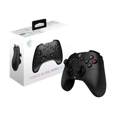 image MSI FORCE GC300 WIRELESS Manette gaming pour PC - 2.4 GHz, Bluetooth, USB Type-C vers A - filaire/sans fil, batterie Li-ion 600mAh (20h), D-Pad interchangeable, deux moteurs à vibration