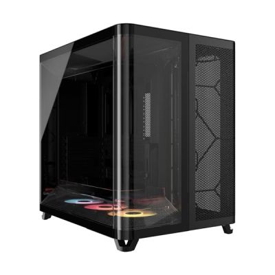 image CORSAIR AIR 5400 RS-R ARGB Boîtier PC Triple Chambre Moyen-Tour Panoramique — Chambre Isolée pour AIO 360mm, Compatible Mères À Connexion Inversée, 3X Ventilateurs ARGB RS-R Inclus — Noir
