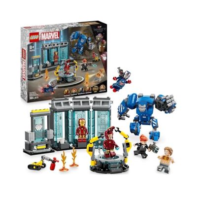 image LEGO | Marvel Le Laboratoire d’Iron Man : la Salle des Armures - Jeu de Construction avec Robot et 5 Minifigurines dont Aldrich Killian & Robot Dum-E - Cadeau Avengers, Garçon ou Fille dès 8 ans 76315