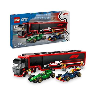image LEGO City Camion de F1 avec voitures de F1 RB20 et AMR24 - Transporteur pour véhicules Red Bull & Aston Martin avec 2 pilotes et un simulateur de course - Cadeau pour garçons et filles dès 8 ans 60445