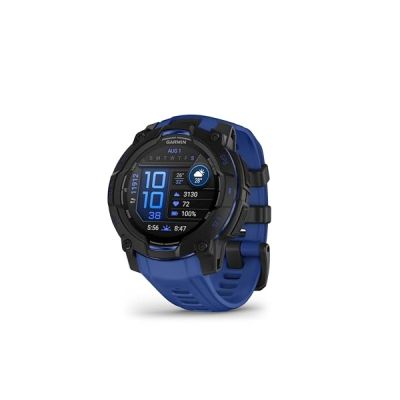 image Garmin Instinct 3, AMOLED (édition limitée) - Montre GPS Robuste et connectée – Noire avec Bracelet Bleu électrique – Boîtier 45 mm