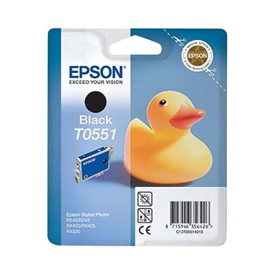Epson Cartouche T0551 Noir – Cartouche d'encre pour imprimantes (Noir, Epson Stylus Photo R240, RX520, RX420 246 mm, 116 mm, 145 mm, 55 g)