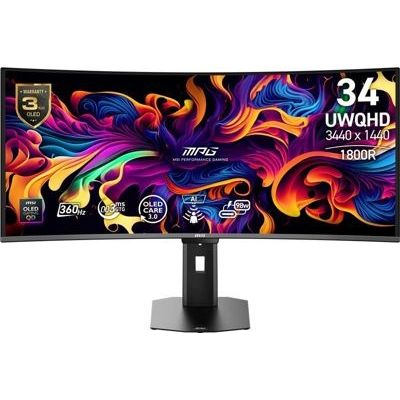 image MSI MPG 341CQR X36 - Moniteur Gaming 34" UWQHD (3440x1440, 1800R), 5ª gen QD-OLED, 360Hz, 0,03ms, HDR Customization, Adaptive-Sync, KVM, HDMI 2.1, DP 2.1, USB-C (98W PD), AI Vision, Noir