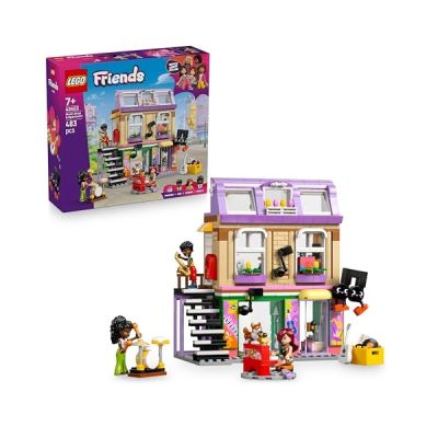 image LEGO Friends Le Magasin de Musique et l’Appartement - Jouet Animal pour Fille dès 7 Ans - 3 Mini-Poupées, 1 Figurine de Corgi & Instruments de Musique : Piano, Batterie & Accessoires - Cadeau 42653