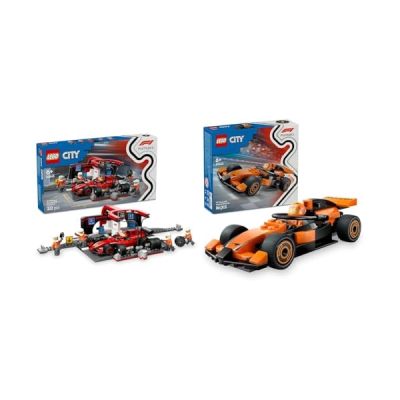 image LEGO City Arrêt au Stand de F1 avec Voiture Ferrari - Jeu de Construction de Formule 1 avec Pit Stop, minifigurine de Pilote & 4 mécaniciens - Cadeau d’Anniversaire pour passionnés de mécanique 60443