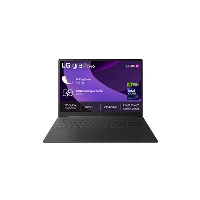 image LG Gram Pro 17Z90TR-E.AD8BF - PC Portable 17" 1479g, écran IPS QHD+ 16:10, Plateforme Intel® Evo™ Ultra 7 255H, RAM 32Go, SSD 2To NVMe, NVIDIA RTX5050 avec GDDR7 8Go, Thunderbolt™ 4, Windows 11 Home
