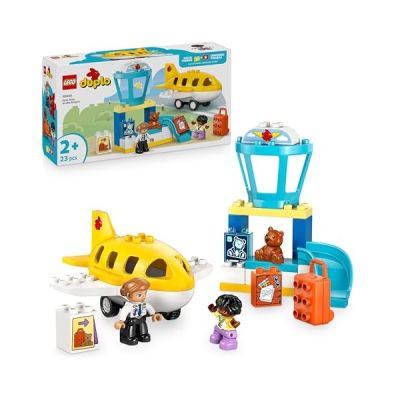 LEGO Duplo Ma Ville Première Fois A l’Aéroport - Jeu Educatif pour Jeunes Enfants Stimulant La Motricité - Avion, 2 Figurines & 1 Ours - Cadeau d'anniversaire pour Fille Ou Garçon Dès 2 Ans 10443