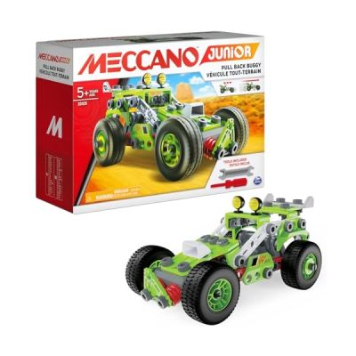 image BANDAI - Meccano Junior Ma Voiture à Rétro Friction - Coffret de Construction 138 pièces, Moteur rétro-Friction, Outils, Notice - Kit Activité Assemblage Voiture - Jouet Enfant 5 Ans et + - APM19102