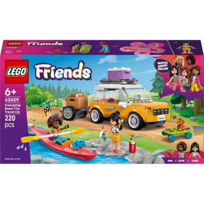 LEGO Friends Friendship Road-Trip Travel Car Toy with Trailer, 2 Mini Dolls, a Pet Dog Figure, Kayak & Fun Accessories INCL. a Skateboard & Roller Skates - Building Set for 6+ Year Old Girls - 42659