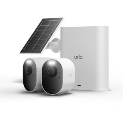 image Arlo Ultra 3 Caméra de Surveillance WiFi Extérieure sans Fil 4K UHD, Détection IA, Vision Nocturne Couleur, Audio bidirectionnel, Compatible avec Alexa, Essai Arlo Secure Inclus, 2 Caméras + Smarthub