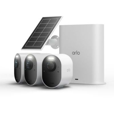 image Arlo Ultra 3 Caméra de Surveillance WiFi Extérieure sans Fil 4K UHD, Détection IA, Vision Nocturne Couleur, Audio bidirectionnel, Compatible avec Alexa, Essai Arlo Secure Inclus, 3 Caméras + Smarthub