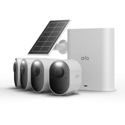 image Arlo Ultra 3 Caméra de Surveillance WiFi Extérieure sans Fil 4K UHD, Détection IA, Vision Nocturne Couleur, Audio bidirectionnel, Compatible avec Alexa, Essai Secure Inclus, 4 Caméras + Smarthub