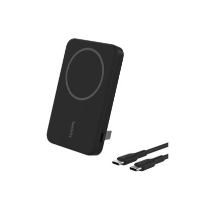 image Belkin BoostCharge Pro Batterie Externe Magnétique sans Fil 5000mAh avec Qi2, Chargeur Portable Compatible MagSafe, Support intégré, Batterie Portable pour iPhone 16, iPhone 15, 14, 13, etc., Noire