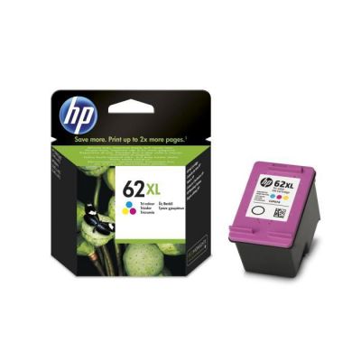 image HP 62XL C2P07AE Cartouche d'Encre Grande Capacité Authentique pour Imprimantes HP Envy 5540/5640/7640 Trois Couleurs