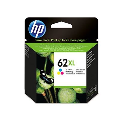 image HP 62XL C2P07AE Cartouche d'Encre Grande Capacité Authentique pour Imprimantes HP Envy 5540/5640/7640 Trois Couleurs