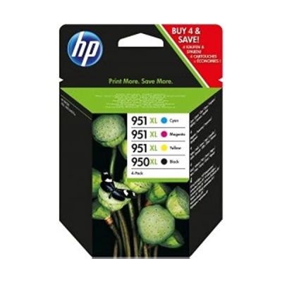 image HP 950XL/951XL pack de 4 cartouches d'encre noire/cyan/magenta/jaune grande capacité authentiques pour HP OfficeJet Pro 251dw/276dw/8100/8600 (C2P43AE)