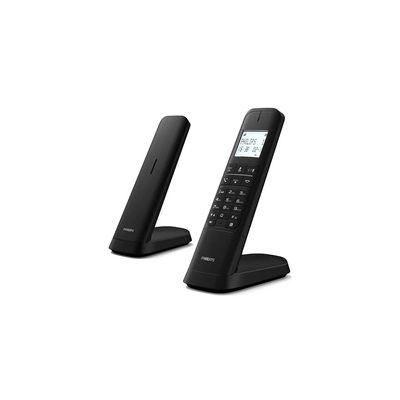 image Philips M4702B/12-2 Téléphones Fixes sans Fil DECT, écran 4,6 cm, écran LCD, rétroéclairage, Agenda 50 Chiffres, Mains Libres, Touches programmables, HQ-Sound - Noir (Compatible : ES, par)