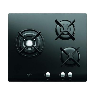 image WHIRLPOOL AKT404NB Plaque de cuisson Gaz - 3 foyers - 6350W - L59 x P51cm - Revêtement verre trempé - Noir