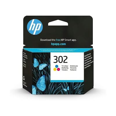 image HP 302 cartouche d'entre Trois Couleurs (Cyan, Magenta, Jaune) Authentique (F6U65AE) pour imprimantes HP DeskJet, HP ENVY et HP OfficeJet