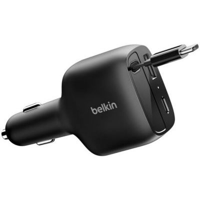 image Belkin Chargeur de Voiture USB-C 75W avec Câble USB-C Rétractable, Compatible avec L'iPhone 17 Et 16, Galaxy S25, AirPods, Tablettes, MacBook, Chromebook, etc., Indispensables pour Le Voyage