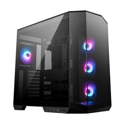 image MSI MAG PANO 100R PZ Boîtier PC ATX - Compatible Installation Verticale de Carte Graphique, Support GPU, filtres à poussière, Cage de Stockage pivotante, Double Compartiment, USB Type-C 20 GB/s