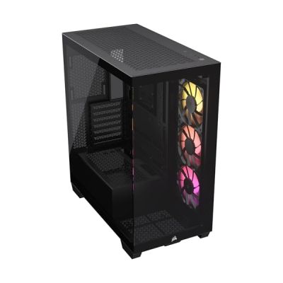 CORSAIR 3500X ARGB Boîtier PC ATX Mid-Tower à Double Chambre – Verre Trempé Panoramique - Connexion Inversée Compatible avec La Carte Mère – 3X Ventilateurs CORSAIR RS120 ARGB Inclus – Noir