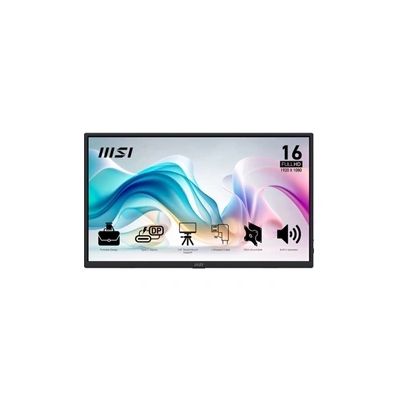 image MSI Pro MP165 E6 Écran Portable 15.6" Full HD - Dalle IPS 1920x1080, 60Hz, 4 ms, Haut-parleurs et Micro intégré, HDMI 2.0b, USB Type-C (PD 15W), Compatible VESA, Noir