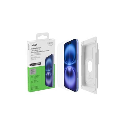 image Belkin Protection d'écran antimicrobienne ScreenForce UltraGlass 2, verre pour iPhone 15Plus, antirayure, note 9H, verre fin, support Easy Align inclus pour pose sans bulle d'air Transparent OVA132zz