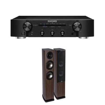 Un ampli Marantz PM6007 Noir + une paire d'enceintes colonne Cabasse Jersey MC170 Chêne foncé