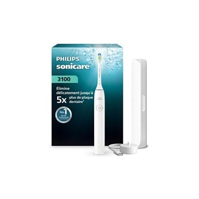 image Brosse à dents électrique Philips Sonicare série 3000 – capteur de pression, 3 intensités, EasyStart, SmarTimer, 14 jours d’autonomie, étui de voyage, coloris blanc, modèle HX4033/21, [Nouveau]