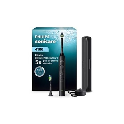 image Brosse à dents électrique sonique Philips Sonicare série 4000 – capteur de pression, 4 réglages, EasyStart, SmarTimer, 21 jours d’autonomie, étui de voyage, coloris noir, modèle HX4044/52, [Nouveau]