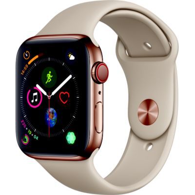 image Apple Watch Series 4 (GPS + Cellular) Boîtier en Acier Inoxydable Or de 44 mm avec Bracelet Sport Gris Sable