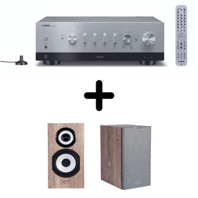 Amplificateur Hi-Fi Yamaha R-N800A Argent + une paire d'enceintes bibliothèque Cabasse Minorca MC40 Chêne