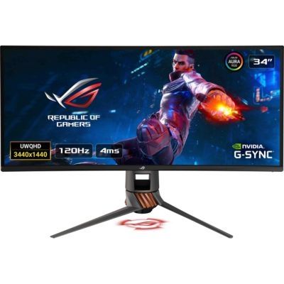 image ASUS ROG PG349Q - Ecran PC gaming eSport 34" UWQHD - Dalle IPS incurvée 1900R - 120Hz - 3440 x 1440 - 300cd/m² - Display Port, HDMI et 4x USB 3.0 - Nvidia G-Sync - AuraSync