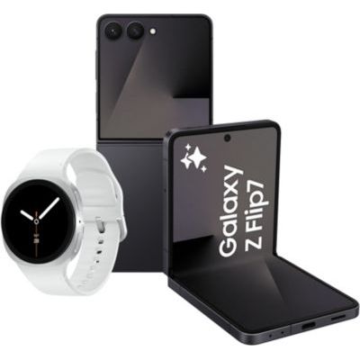 image Smartphone SAMSUNG Pack ZFlip7 Noir 256Go+GW8 40mmBT Blanc