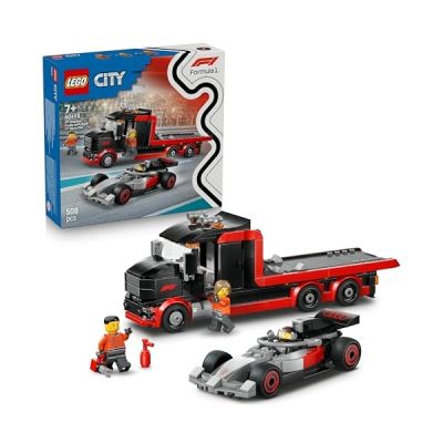 image LEGO City Camion de F1 avec Voiture de Course de F1 Audi - Jouet Voiture - Maquette avec 3 Minifigurines & Fonction Chargement - Idée de Cadeau pour Garçon dès 7 Ans & Fans de Sport Automobile 60493
