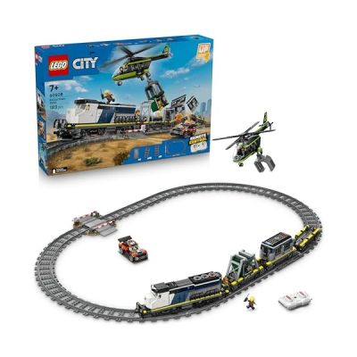 image LEGO City Le Braquage du Train de Police - Maquette de Train Télécommandé avec Circuit, Hélicoptère, Voiture de Rallye & 6 Minifigurines - Cadeau STEM pour Garçon dès 7 Ans 60508