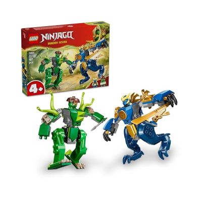 image LEGO Ninjago Le Combat du Robot Dragon de Jay - Jouet Ninja avec 2 Figurines d'action, 2 Minifigurines, Katana & Sabre - Cadeau d'anniversaire pour Garçon dès 4 Ans ou Fans 71853