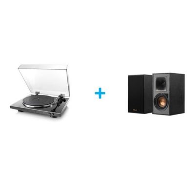 Platine vinyle DENON DP-300F BKE2 NOIRE + Enceintes amplifiées Bluetooth KLIPSCH R-41 PM Noir vendues par paire