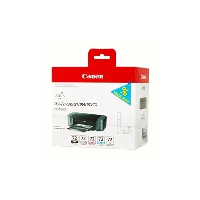 image Canon PGI-72 Cartouche PBK/GY/PM/PC/CO Multipack Noire Pigmenté, Gris, Photo Magenta, Photo Cyan, Chroma Optimizer (Multipack plastique)