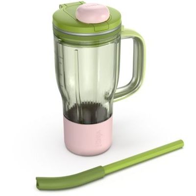 image Ninja BlendBoss Mug de voyage avec couvercle à bec verseur et paille amovible, compatible avec le blender Ninja BlendBoss et les porte-gobelets lavables au lave-vaisselle, Pastèque, XSKDB324LSGN