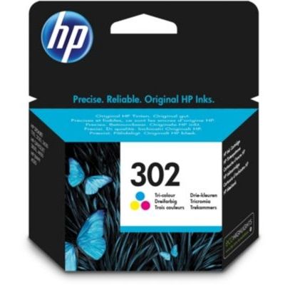 image HP 302 cartouche d'entre Trois Couleurs (Cyan, Magenta, Jaune) Authentique (F6U65AE) pour imprimantes HP DeskJet, HP ENVY et HP OfficeJet