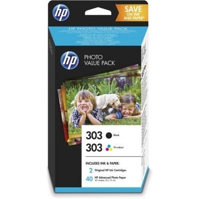 image HP 303 Value Pack Photo noir/trois couleurs (40 feuilles, 10 x 15 cm) (Z4B62EE)