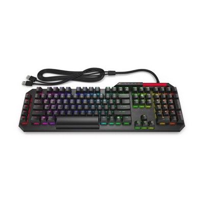 image HP OMEN Sequencer Clavier Mécanique Gaming AZERTY (Filaire - USB, Anti-ghosting, Switch Cherry MX Blue, 5 macros programmables, Rétroéclairage LED RGB) - Noir